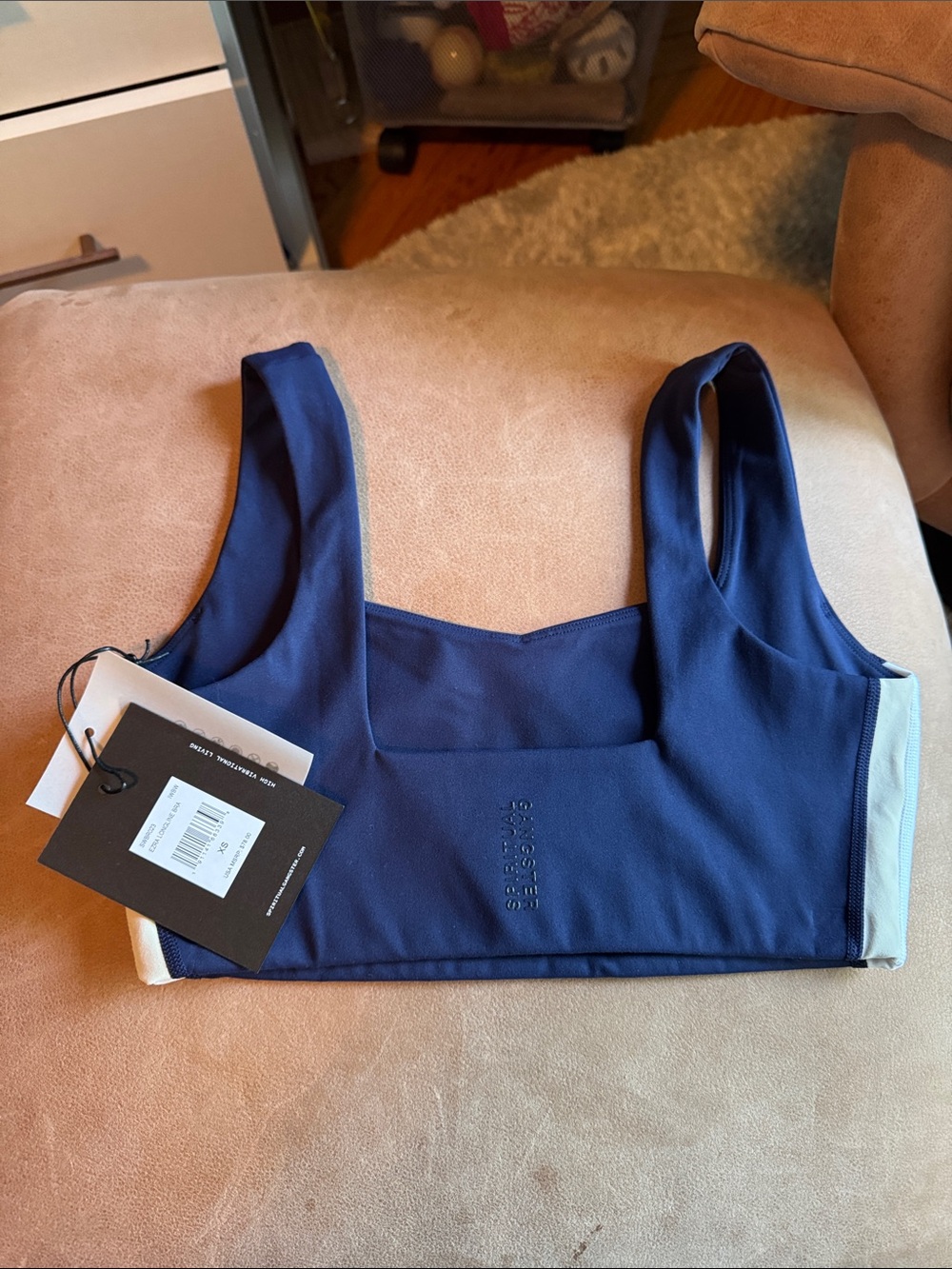 Spiritual Gangster Ezra Longline Navy Sports Bra with Cream Trim